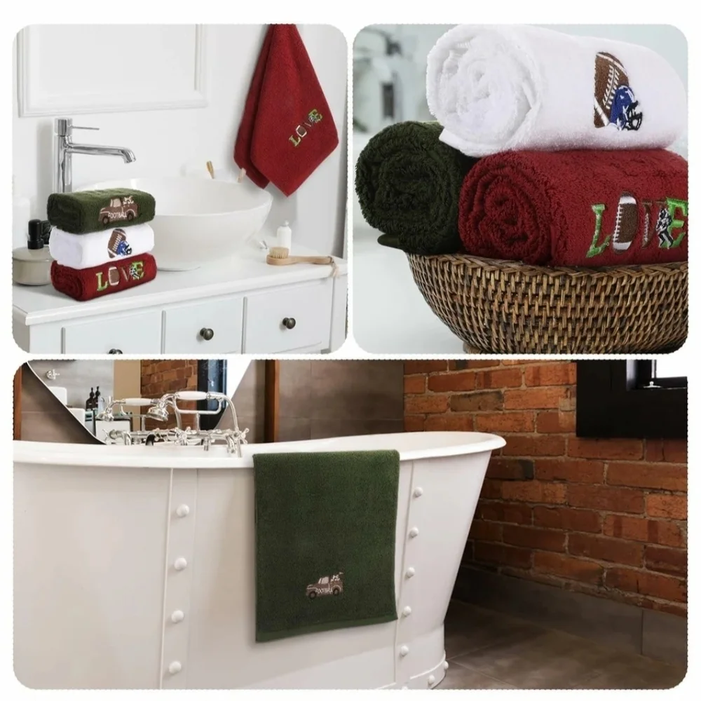 Football Themed Hand Towels Set - Red, Green, White
